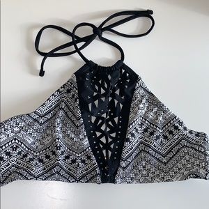 Black Geometric Halter Bikini Top